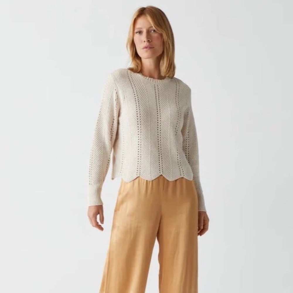 Michael Stars Lakin Cropped Crew Neck Pullover Sweater Color-Chalk, Size-LP, NWT